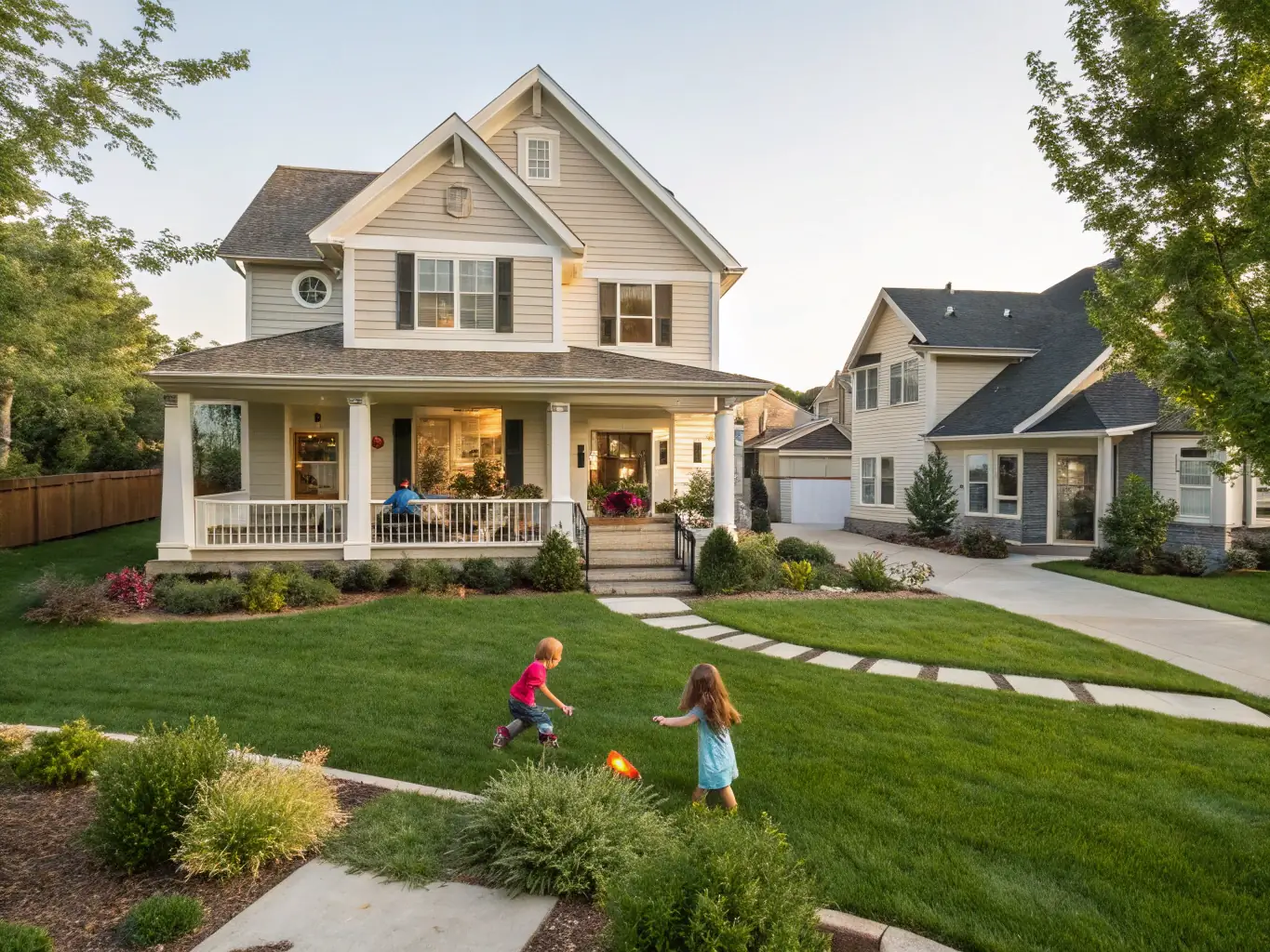 A well-maintained single-family home with a front porch, surrounded by greenery, representing SafeHavenHousing's single-family home option.